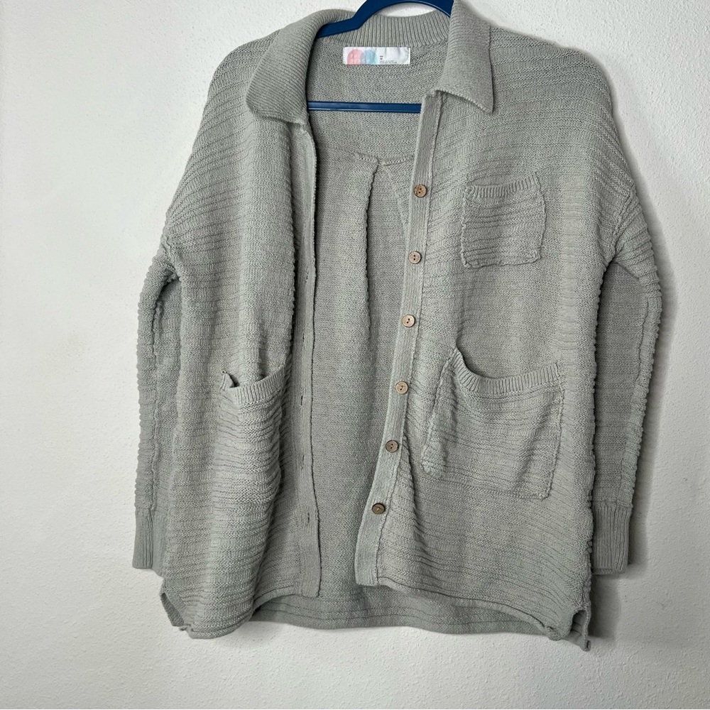 *NEW* Free People Beach Textured Knit Collared Cardigan, Grey, size XS - Picture 1 of 4